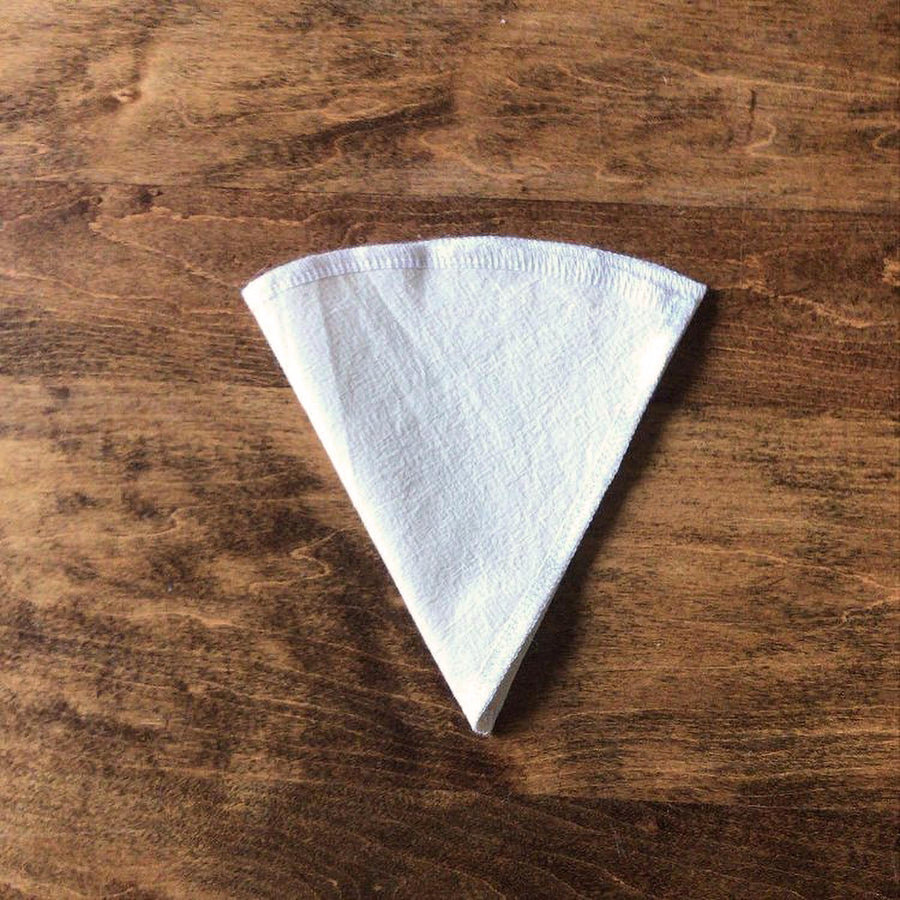 A cloth filter is folded in half